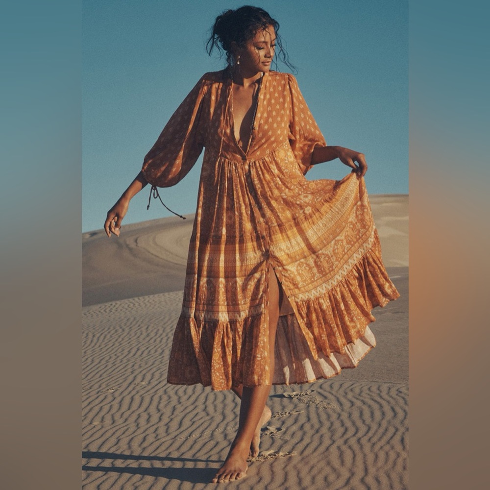 ⚡️Spell & the Gypsy Utopia Short Sleeve Midi Dress, Color Cinnamon, Size M, NWT